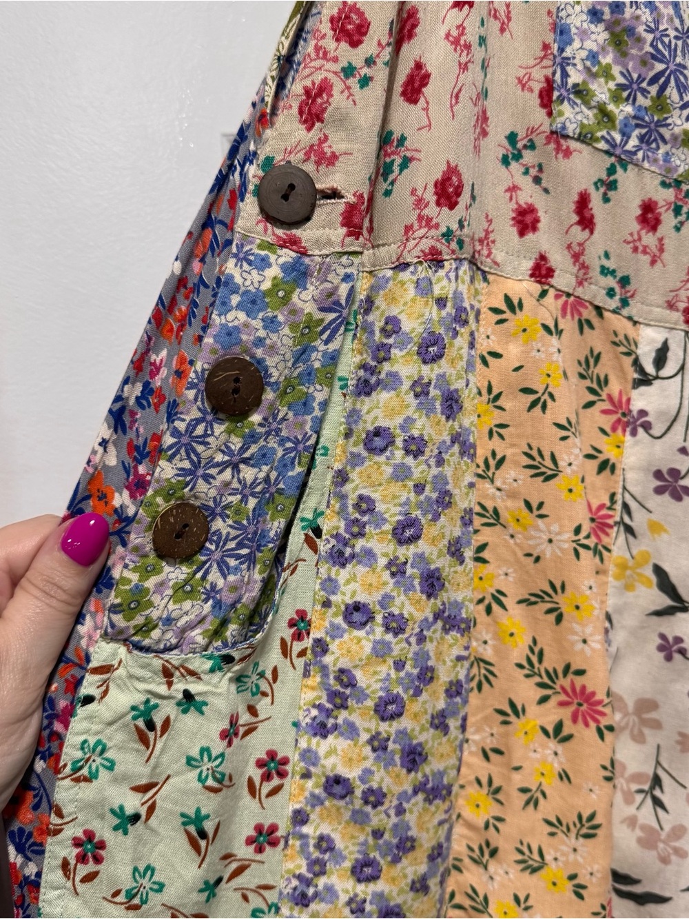 Blue Sky Patchwork Floral Overalls Shorts - Picture 3 of 13
